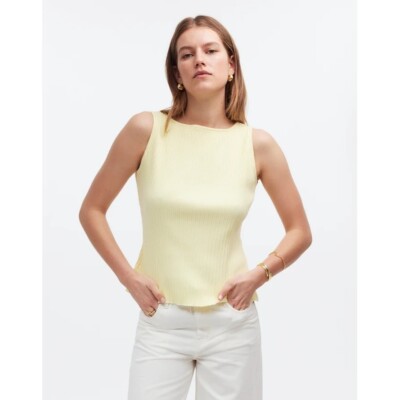 Madewell Ribbed Boatneck Tank in Pale Pineapple