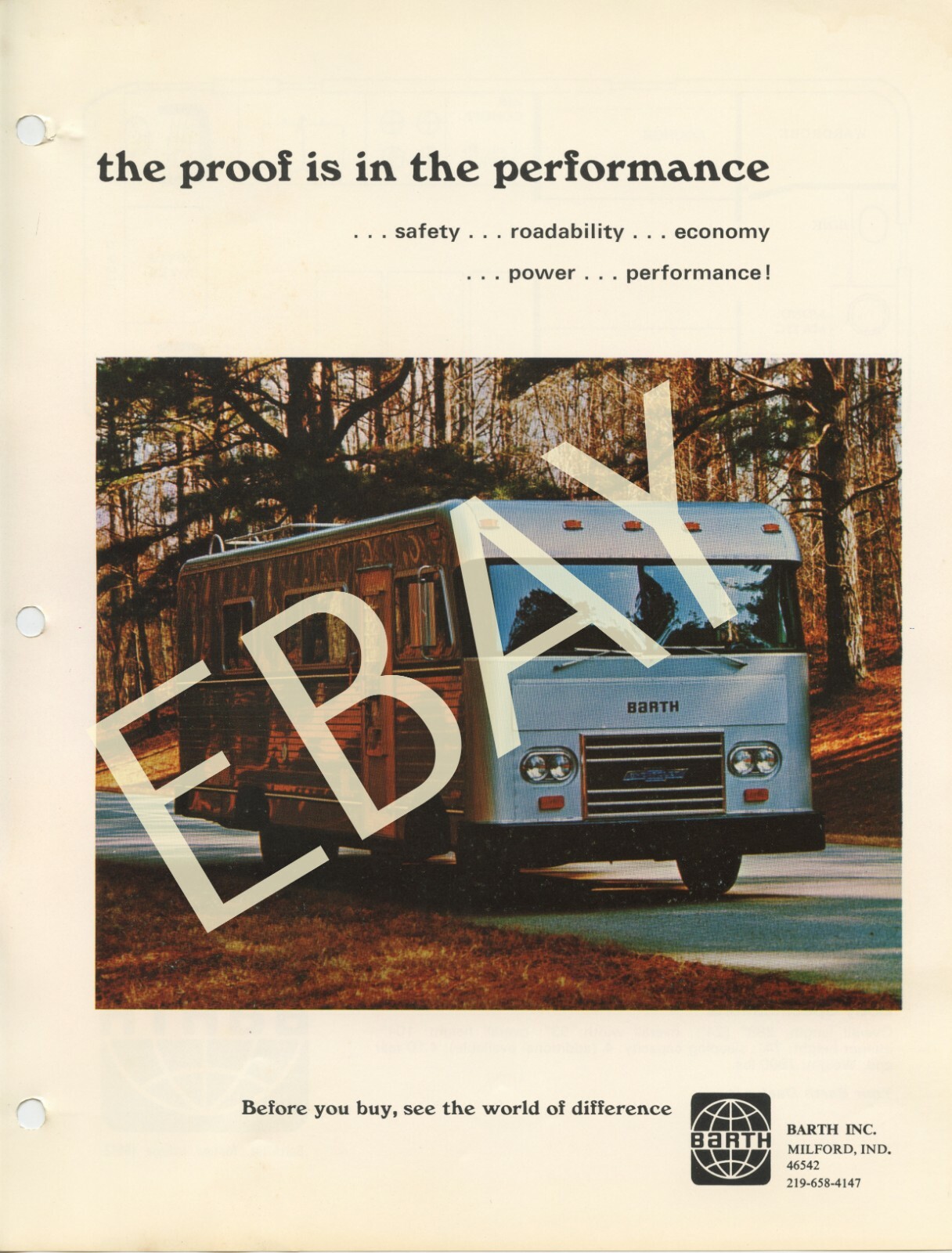 Barth Inc Motorhome Motorhome RV Milford IN 24 ft Vintage Circa 1971 AD ...