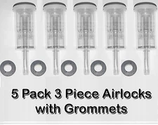 5 PK 3 piece Cylinder Fermentor Airlock w/ Grommet / Air Lock HomeBrew Wine Beer