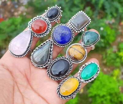 Ring 30 Pcs Assorted Crystals Silver Overlay Handmade Jewelry HL-15-010