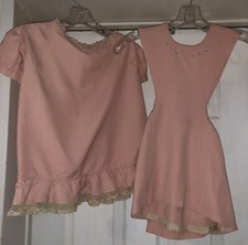 Vintage Handmade Girls SZ 4/5 Pinafore  Short Sleeve Slip Dress Set Salmon EUC