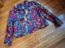 Lara Lane-basic Short Jacket-multi Color Print-size 18-front Pockets-buttons Up
