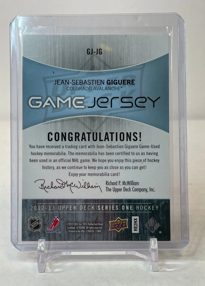 JEAN-SEBASTIAN GIGUERE 2012-13 Upper Deck Hockey UD Game Jersey - Avalanche - Image 2 of 2