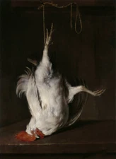Oil painting Gabriël Metsu - still life Gallo muerto Dead rooster hand painted