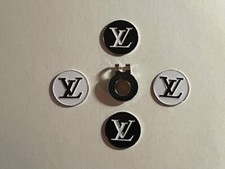 (4) Rare LOUIS VUITTON 1" Coin Style Golf Markers W/BONUS Hat Clip - A Beauty!