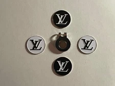 (4) Rare LOUIS VUITTON 1" Coin Style Golf Markers W/BONUS Hat Clip - A Beauty!