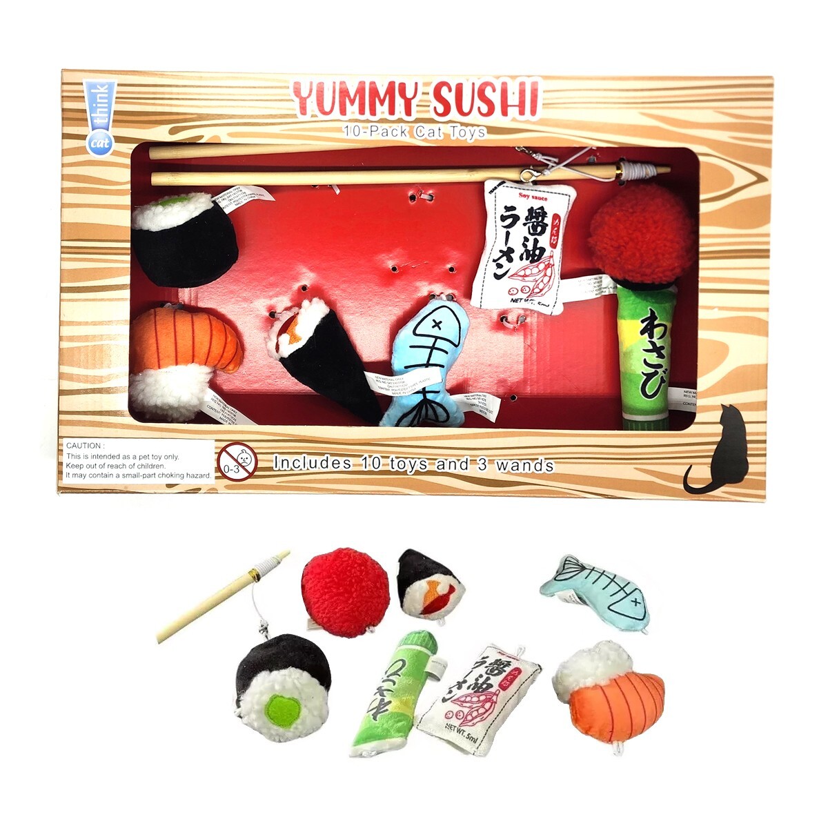 Yummy Sushi Catnip Toys Piece Set with Wands for Cats Soft Toy Playtime Fun