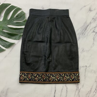 Di Bazzato Womens Vintage 90s Leather Pencil Skirt Size 8 Black Tapestry Goth