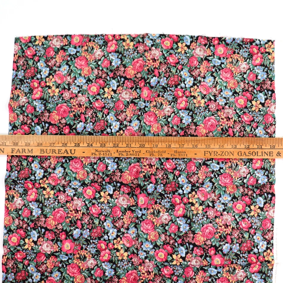 Vtg Calico Cotton Quilting Fabric Blue Pink Roses Floral Flowers 24x44 Kessler - Image 3 of 3