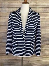Joules Size 6 Jersey Knit Blazer Blue White Stripe One Button Shoulder Pads Line