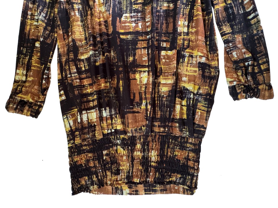 SOLE Soledad Twombly Pullover Mini Dress Smocked Hem Painterly Plaid 40