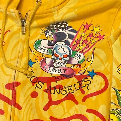 Ed Hardy Japan Death Or Glory Women's Medium Yellow Red