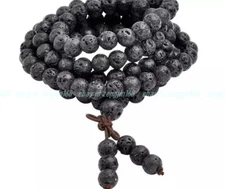 6/8/10/12mm Natural Lava Rock Stone 108 Buddhist Prayer Beads Mala Necklace