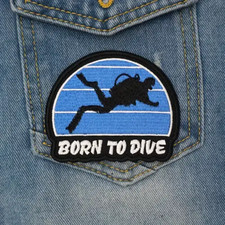 FABULOUS "BORN TO DIVE" EMBROIDERED IRON-ON PATCH...RARE