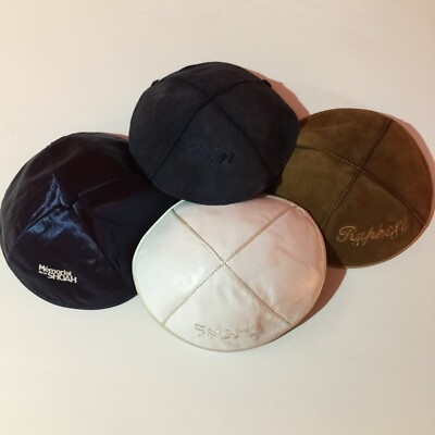 Lot of 4 Vintage Kippah yarmulke Unique pieces Signed Moroccan Jewish Heritage