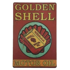 Golden Shell Motor Oil Tin Sign 30x20cm - Petrol Garage Man Cave Metal Plaque