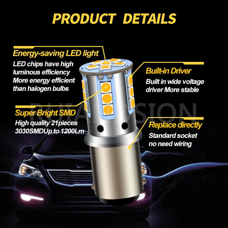 Ruiandsion BA15D Luce retromarcia DRL Luce posteriore 10-60V 1200lm bianco caldo - Immagine 2 di 4