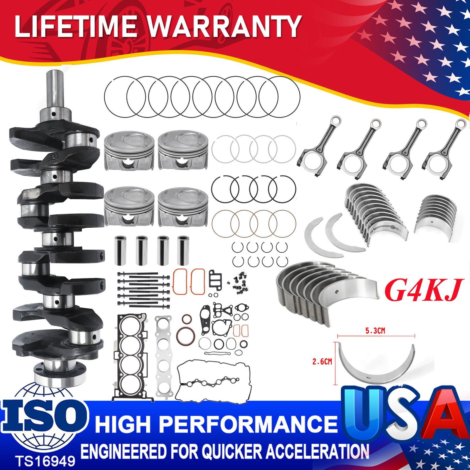 Engine Overhaul Rebuild Kit Crankshaft / Con Rods /Timing Kit For KIA G4KJ 2.4L