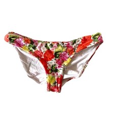 NWOT Pilyq White Floral S White Ruched Full Bikini Swim Bottom 106731