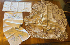 Lot of 1 Tablecloth 2 Runners Openwork  Embroidery CUTTER/REPURPOSE/CRAFT
