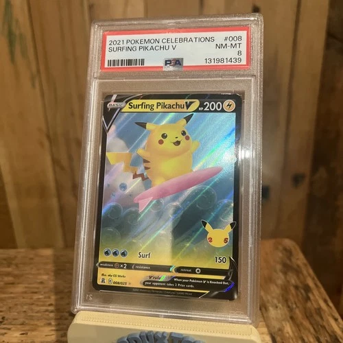 PSA 8 Surfing Pikachu V 008/025 Celebrations Holo