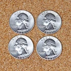 4 Silver Washington Quarters .25C 1960, 1962D, 1963, 1964, Nice Group       B322