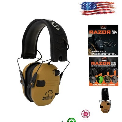 Battle Brown Razor Slim Electronic Muff - Advanced Hearing Protection Earmuffs