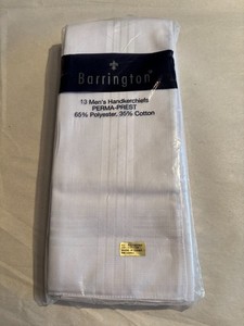 Mens Handkerchiefs Barrington White Cotton blend Package of 13 New w/ tags