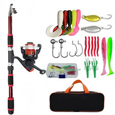 Set Pesca Completo Canna Telescopica Kit Mulinello Spinning Esche Accessori