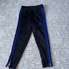 Adidas Kids Aeroready Track Pants Black; Blue Stripes Ankle Zip Joggers EUC
