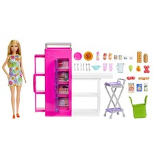 Barbie Doll and Ultimate Pantry Playset, Barbie Kitchen Add-On with 30 Pieces,