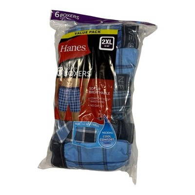 Hanes Tagless Men's 6 Pack Boxer Shorts 2XL Multicolor Plaid Breathable