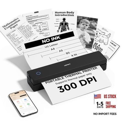 Inkless Portable Printer Wireless for MT620pro-Black-300dpi Black