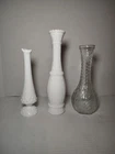 3 Vintage Flower Vases, 2 Milk White , 1 Clear