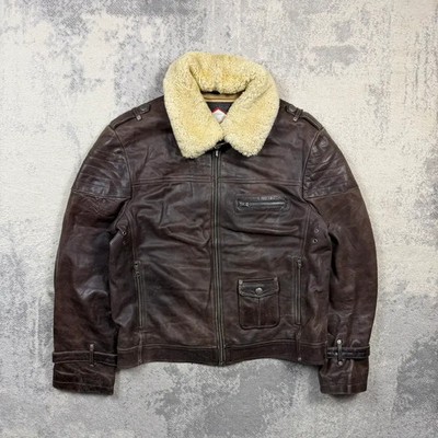 Daytona Industries braune Leder Flieger Fliegerjacke 2XL Herren Wollkragen