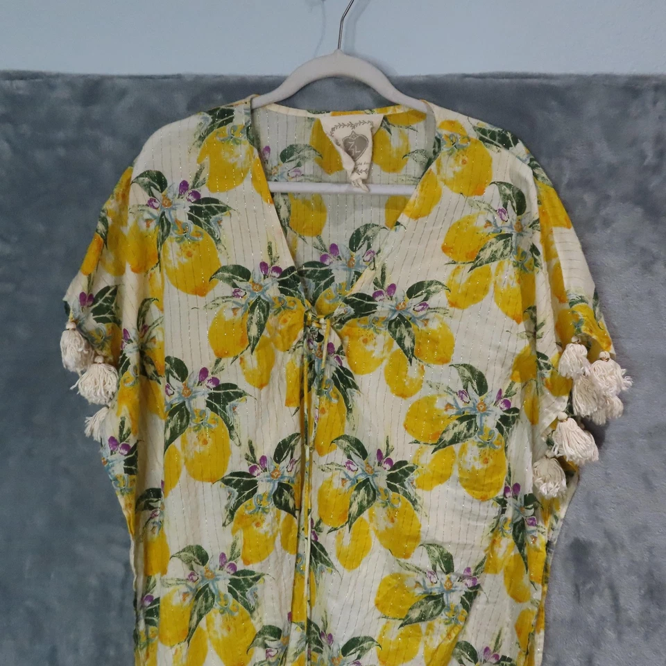 Z&L Kimono Coverup Feminino Tamanho Único Borla Camponesa Boho Metálico Limão Índia - Imagem 2 de 4