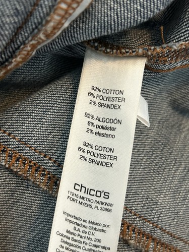 Chico's Women's Modern Distressed 3/4Sleeve Denim Moto Jacket Sz O(S) - Picture 7 of 7