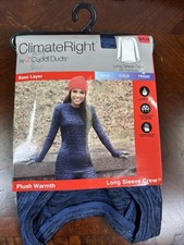 Cuddl Duds Womens Blue Climate Right Long Sleeve Crew Base Layer Top Frigid S
