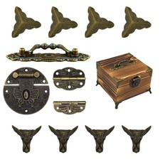 Jewelry Box Antique Lock Latch Hasp Hinges Handle Corner TSJ, Bronze