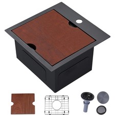 HOTIS 15 X 15 Inch Black Drop in Bar Sink, Black Bar Sink,Topmount RV Small K...