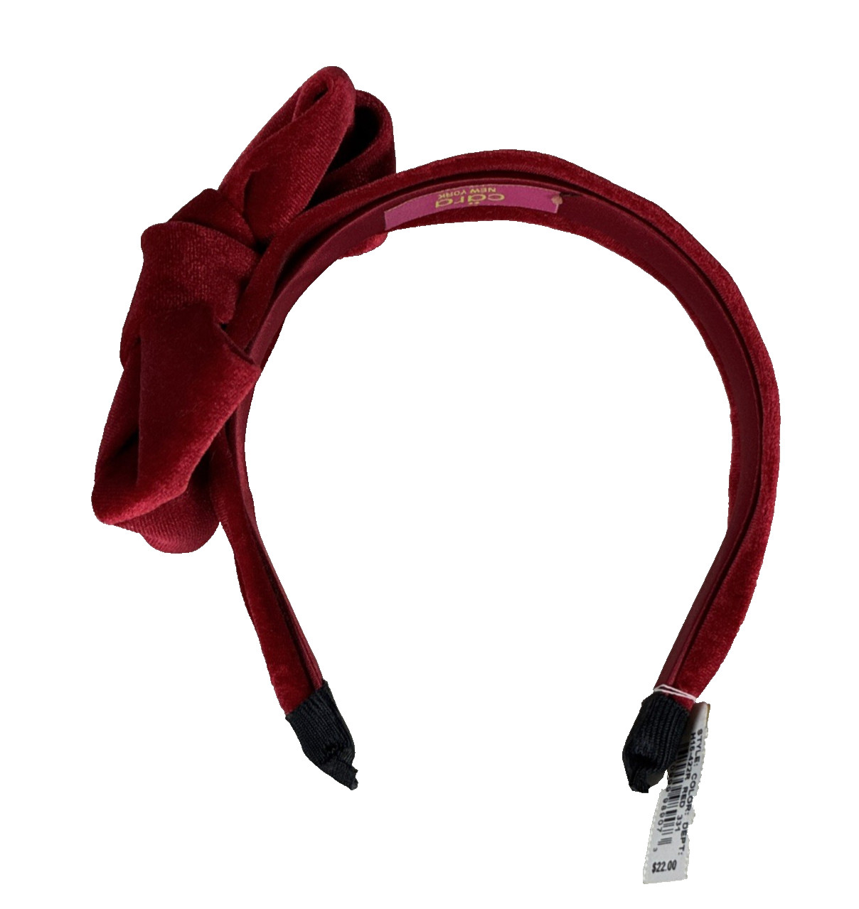 Cara New York Deep Red Velvet Bow Headband Thick Padded Hair Band
