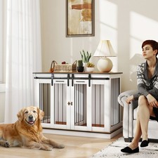 PawHut Dog Crate Furniture for Large Dogs, Double Dog Cage for Small Dogs, Grey