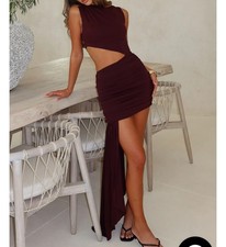 WHITE FOX Smiling at You Mini Dress Small w/ Sash in Plum NWT