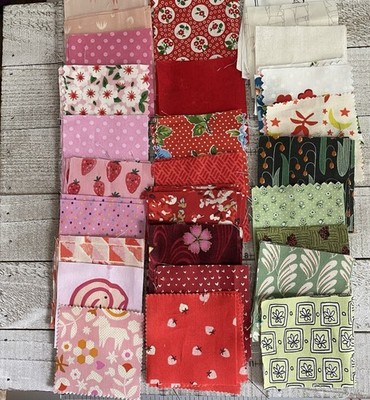 Cotton Fabric Squares 98 Pc 2.5  Red Pink Green White   