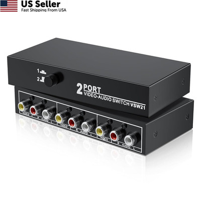 RCA Switch 2 in 1 Out Composite Video L/R Audio Switcher Selector Box black
