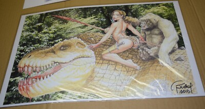 Original Art & Signed Budd Root 2016 Print Cavewoman Real Photo Background