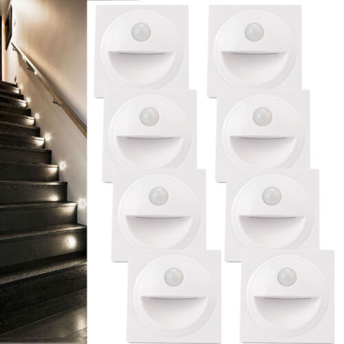 8X LED Wandeinbauleuchte Treppen Stufenlicht Lampe mit Bewegungsmelder Rund Dose - Bild 1 von 12