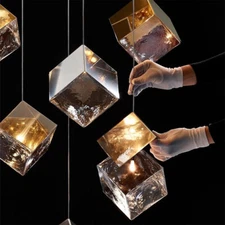 Gold/Chrome Modern Cube Glass Pendant Light  LED Hanging Light Fixture Stair