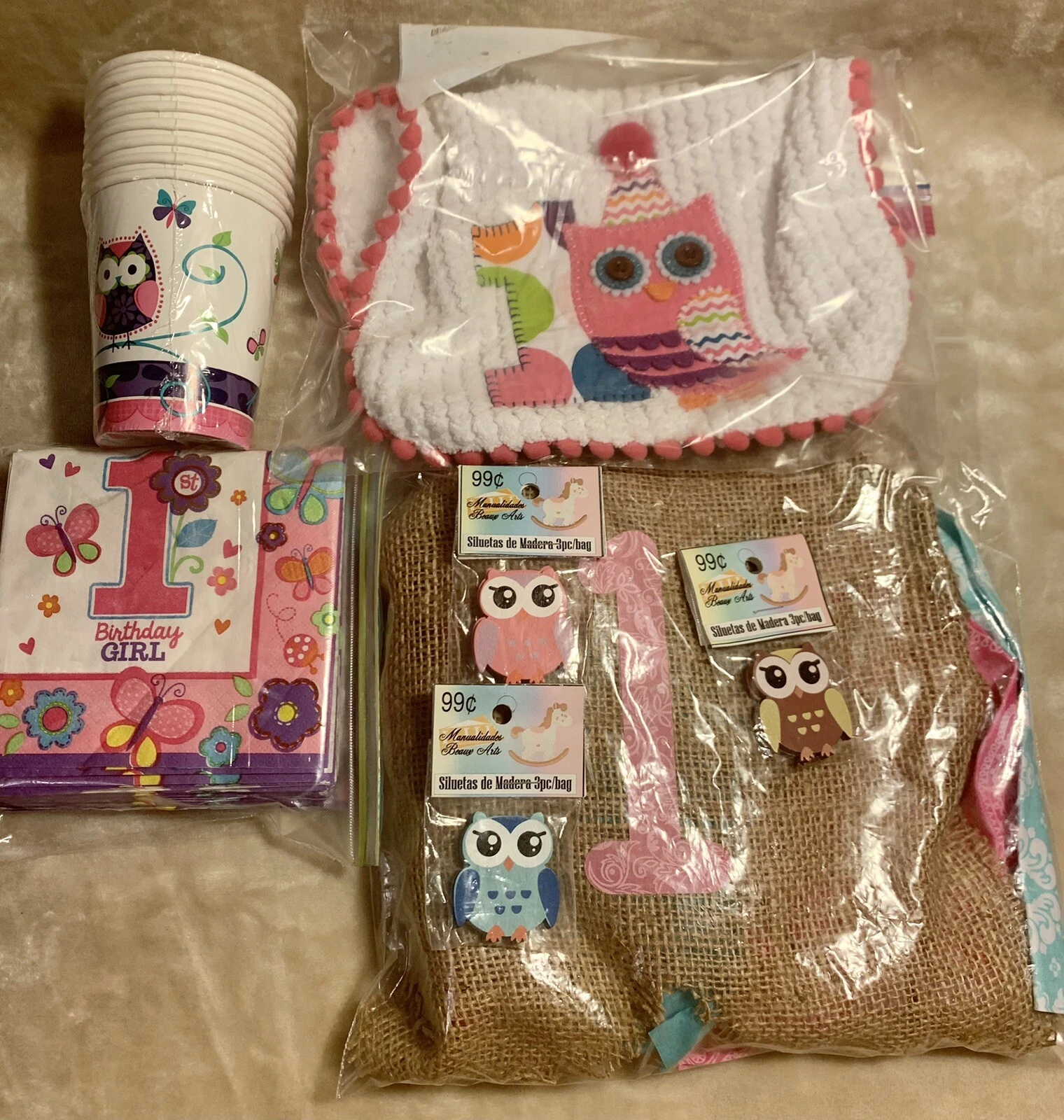 Mud Pie Owl Bib Baby 1st Birthday + Other Party Items