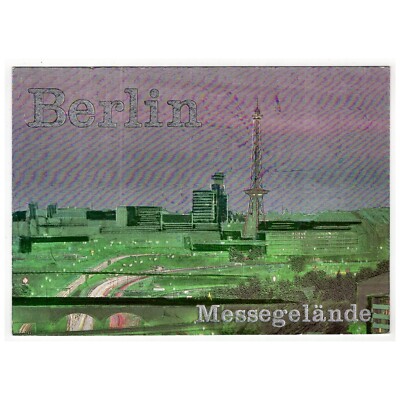 AK Berlin / Blick auf Funkturm, SFB und ICC bei Nacht, ''Metallglanzkarte''